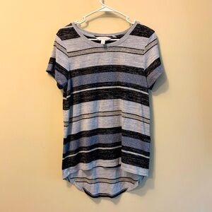 Striped Short Sleeve Women's Top - Gray & Black